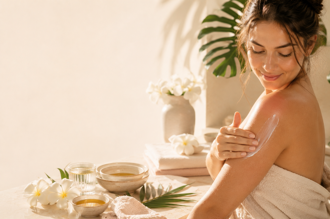 Femme prenant soin d’une peau échauffée après une exposition au soleil
