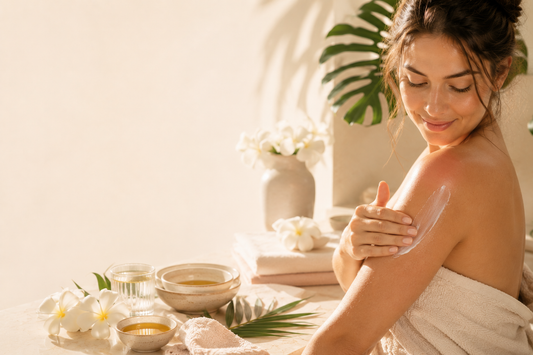 Femme prenant soin d’une peau échauffée après une exposition au soleil