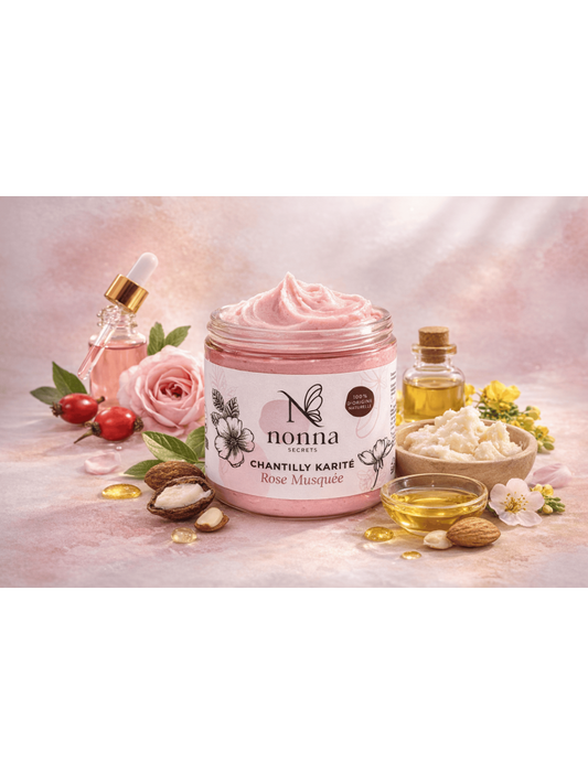 Chantilly Karité Rose Musquée – Soin Régénérant Éclat Peau & Cheveux Secs