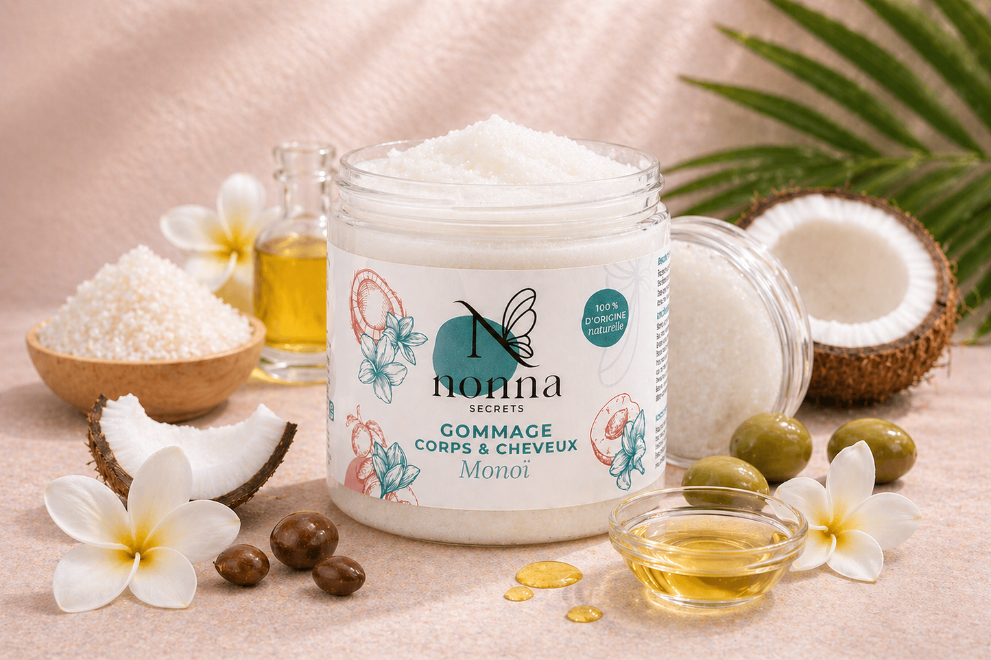 Gommage Monoï Corps & Cheveux – Exfoliant Sensoriel Naturel