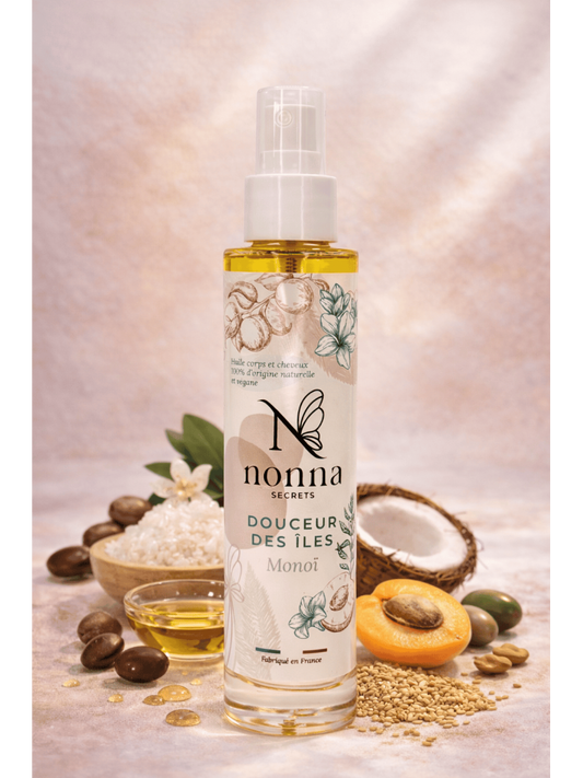 Douceur des Îles – Huile sèche nourrissante corps & cheveux au monoï